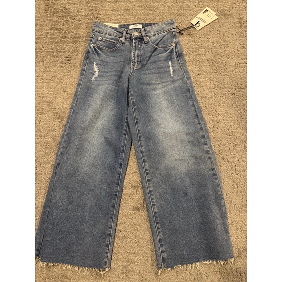 Oat New York Denim - OAT NEW YORK High Waist Wide Leg Raw Hem Blue Jeans Quiet Luxury Sz 25 NWT (X)